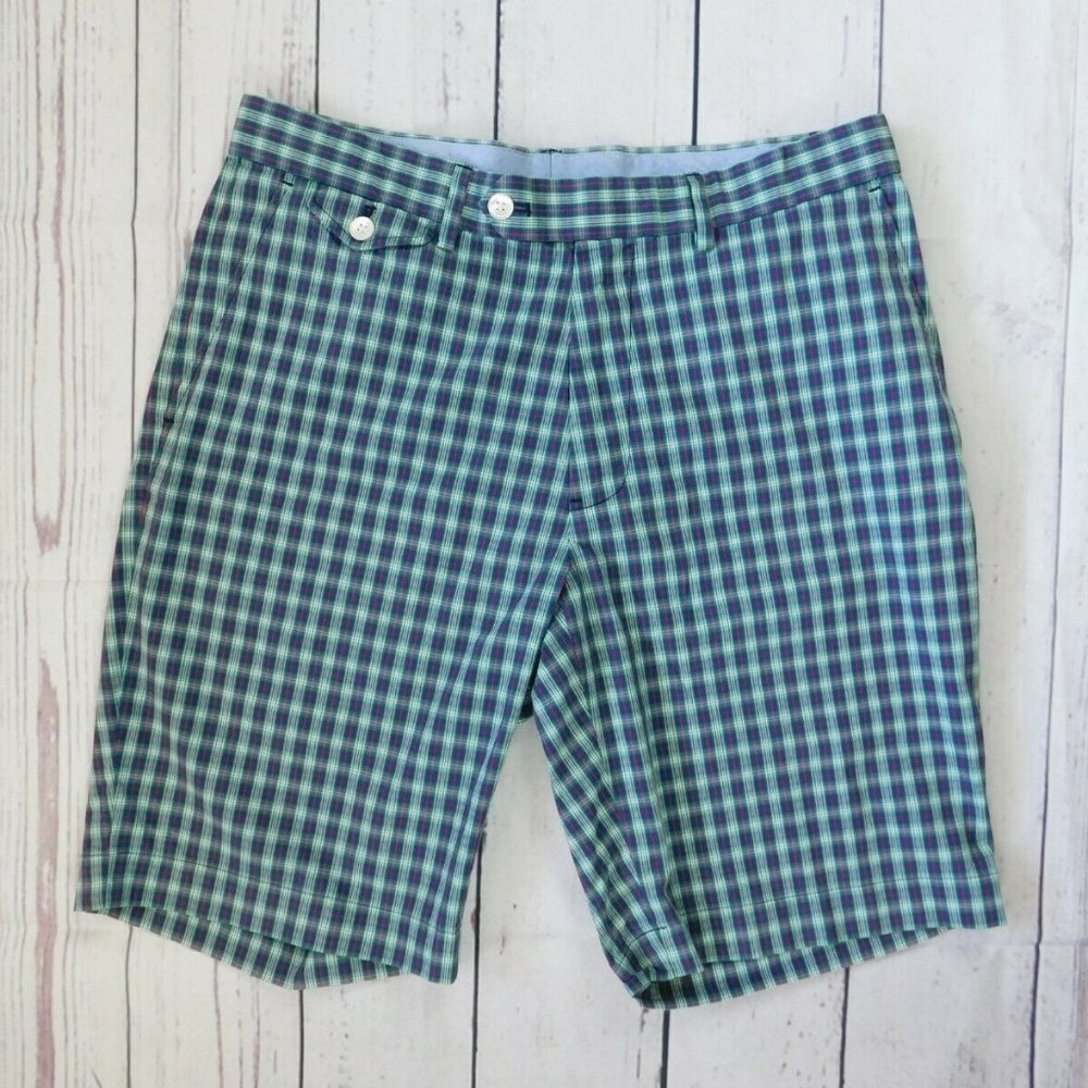 Polo Golf Ralph Lauren Navy Green Red Plaid Casual Shorts - Size 32